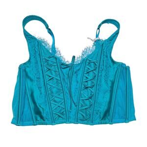 Victoria's Secret Lace-Up Corset Bra Top Capri Sea Size Large